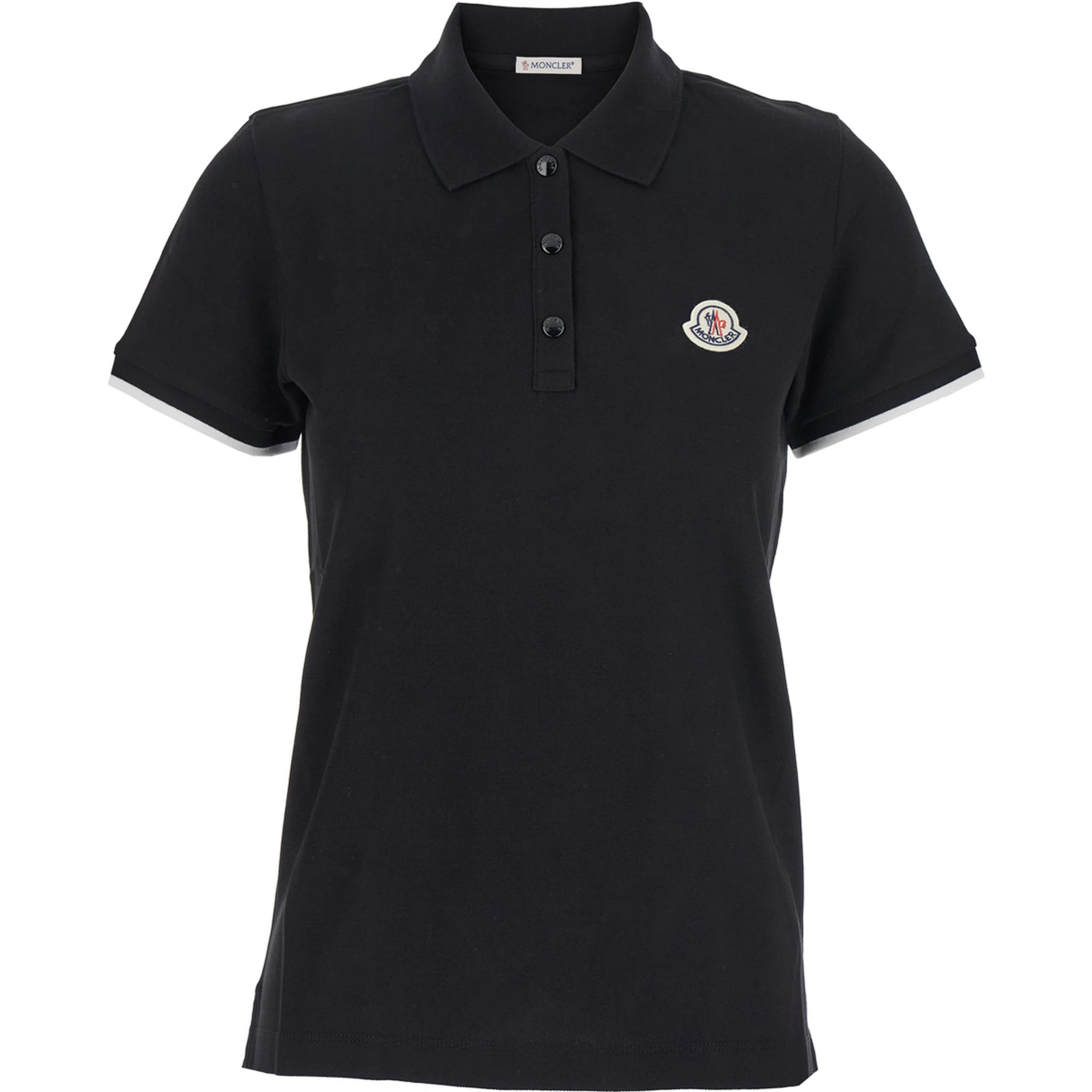 Black Polo Shirt with Logo Patch on the Front in Cotton Woman