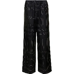 Black Loose Pants with Monogram Print in Silk Woman