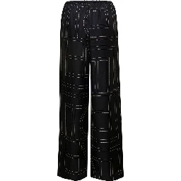 Black Loose Pants with Monogram Print in Silk Woman