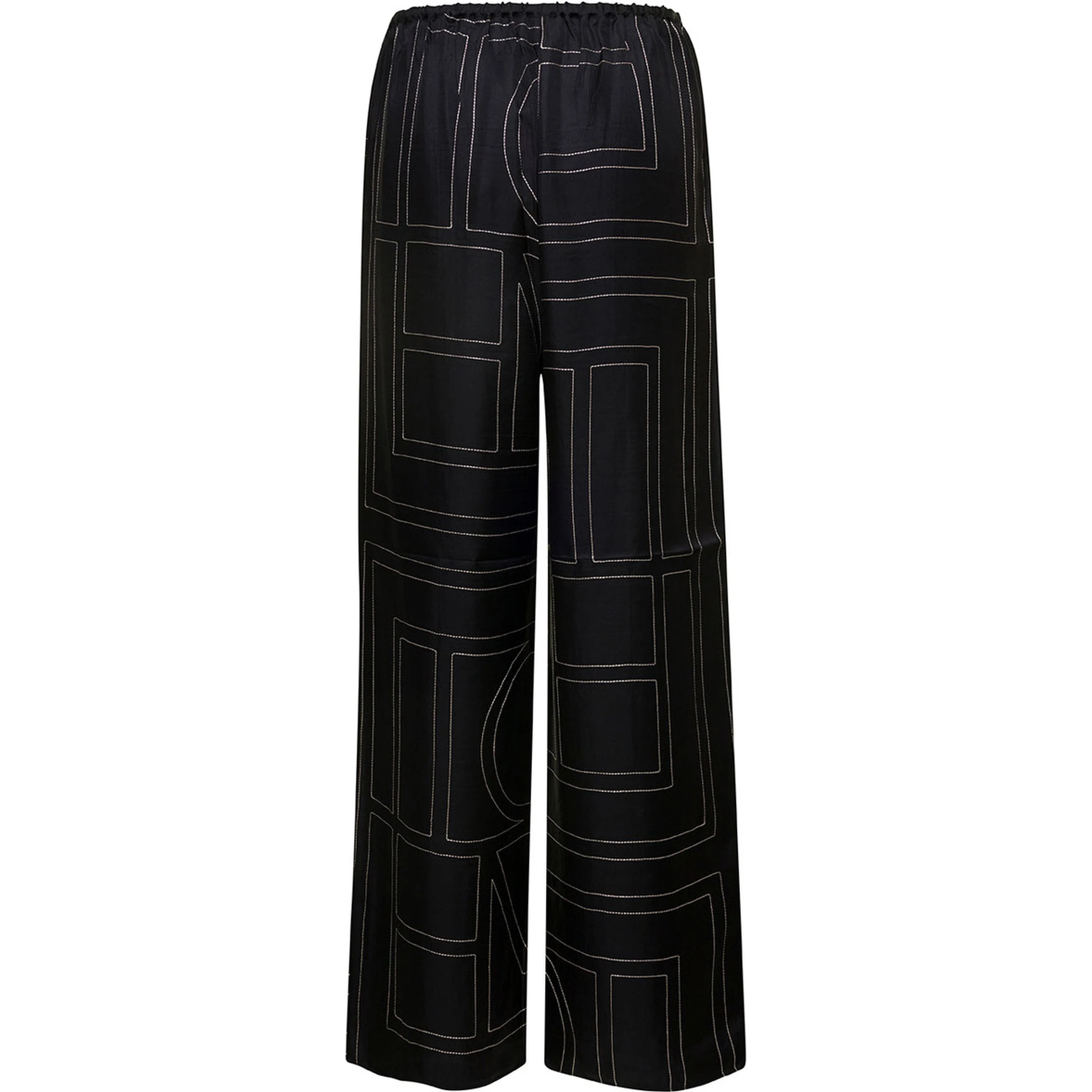 Black Loose Pants with Monogram Print in Silk Woman