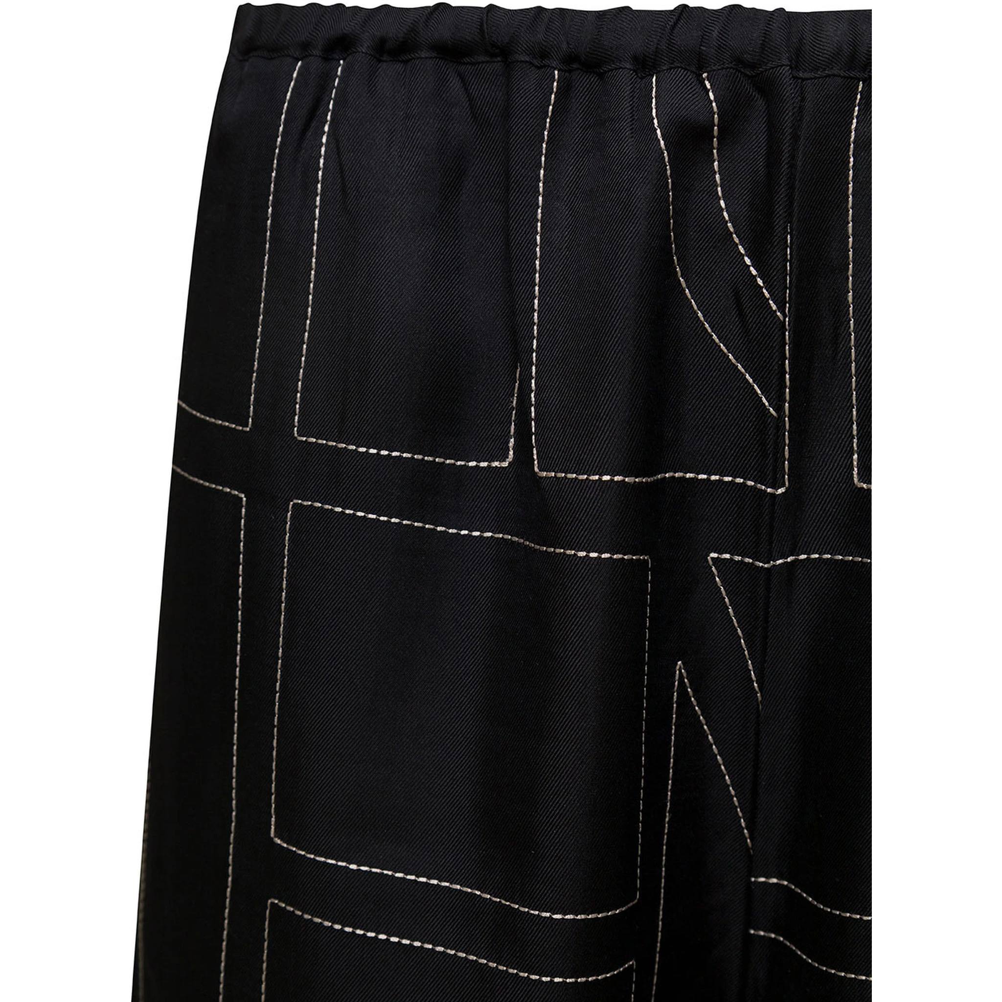 Black Loose Pants with Monogram Print in Silk Woman