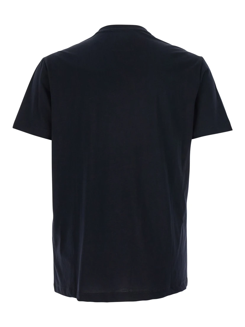 Blue Crewneck T-Shirt with Logo Embroidery on the Front in Cotton Man