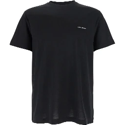 Black T-Shirt with Logo Lettering on the Front in Cotton and Lyocell Blend Man