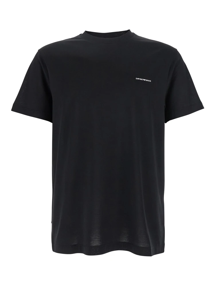 Black T-Shirt with Logo Lettering on the Front in Cotton and Lyocell Blend Man