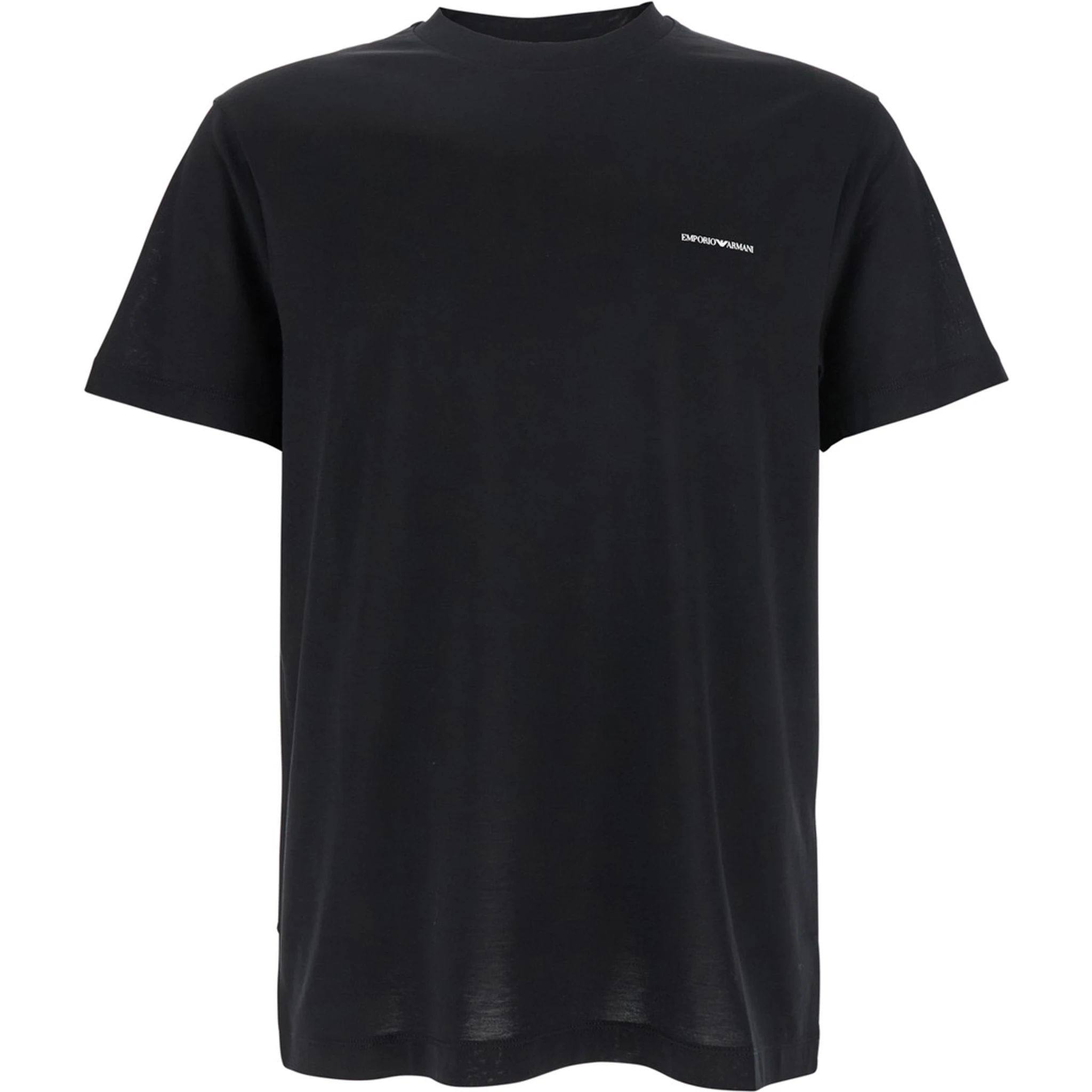 Black T-Shirt with Logo Lettering on the Front in Cotton and Lyocell Blend Man