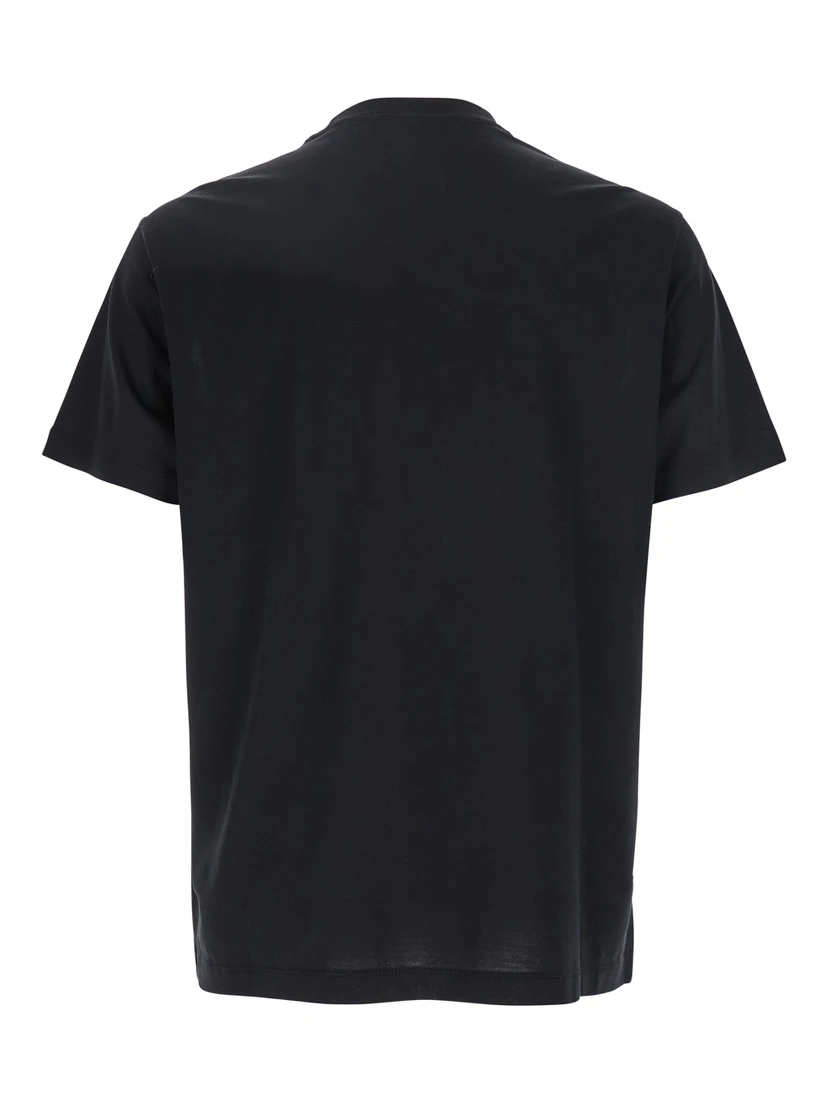 Black T-Shirt with Logo Lettering on the Front in Cotton and Lyocell Blend Man