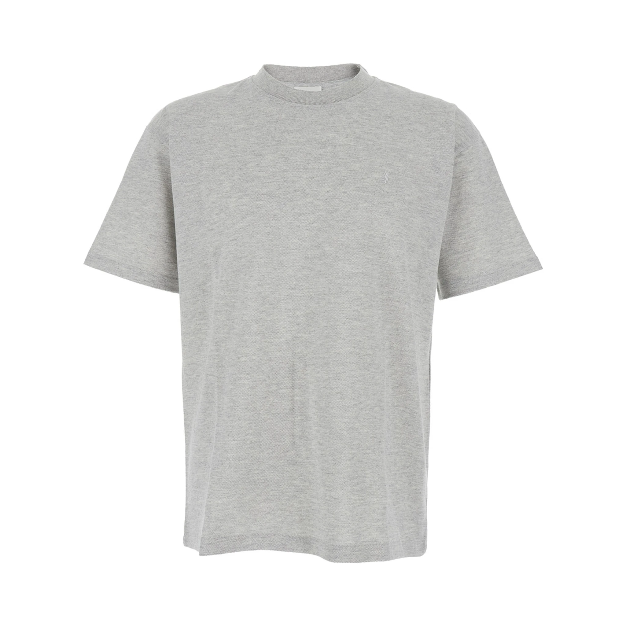 Grey Crewneck T-Shirt with Cassandre Embroidery in Cotton Man