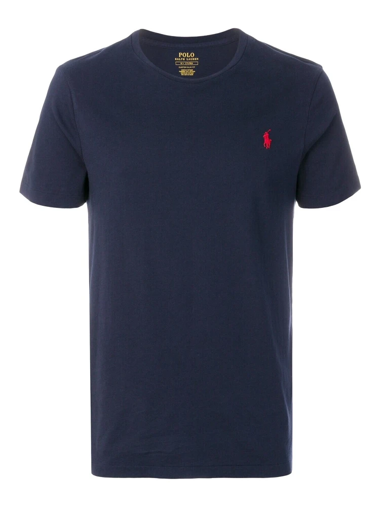 "Custom Slim Fit" Blue Crewneck T-Shirt with Pony Embroidery on the Front in Cotton Man