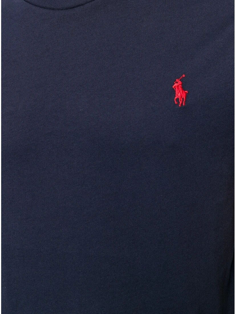 "Custom Slim Fit" Blue Crewneck T-Shirt with Pony Embroidery on the Front in Cotton Man