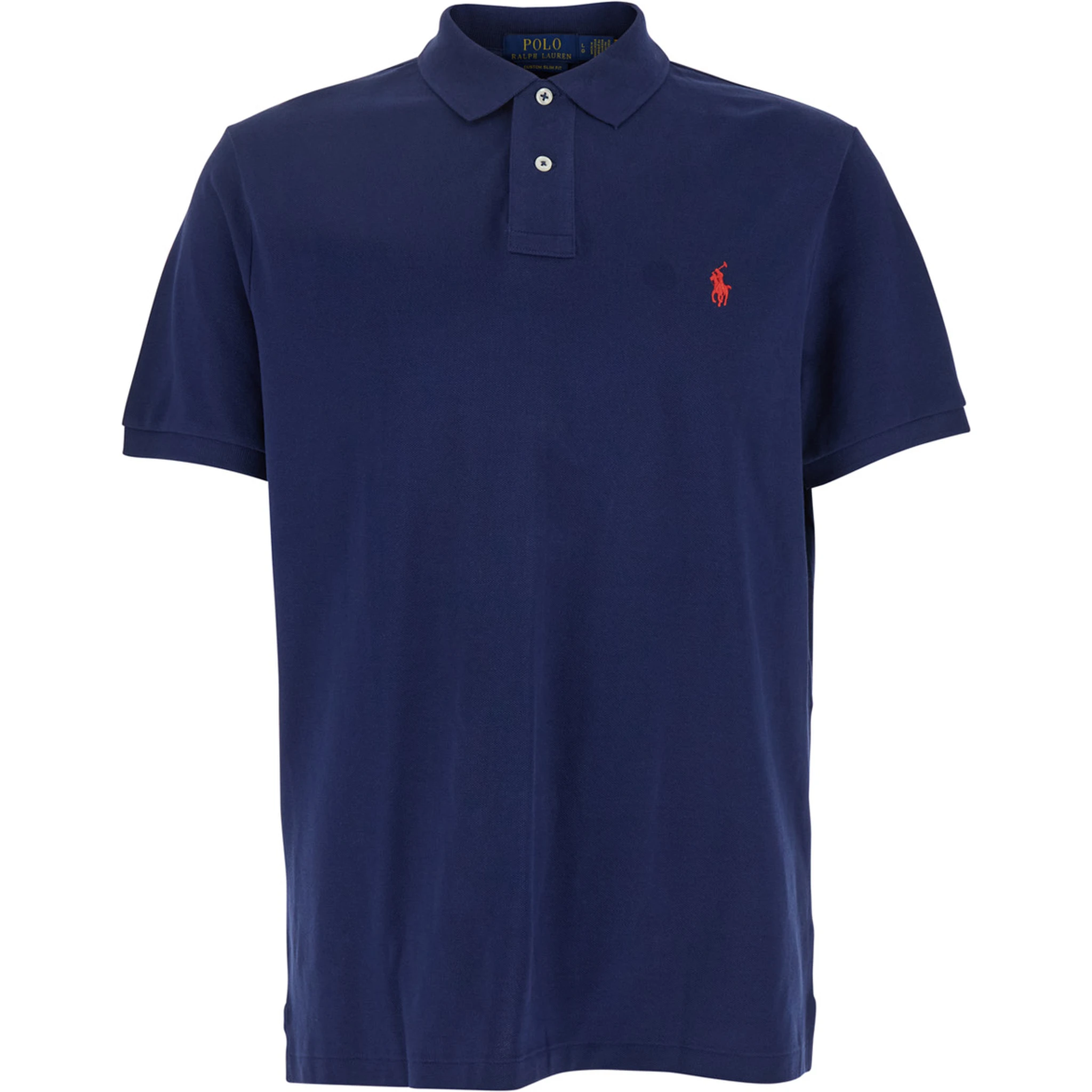 "Custom Slim Fit" Blue Polo Shirt with Pony Detail on the Front in Cotton Man