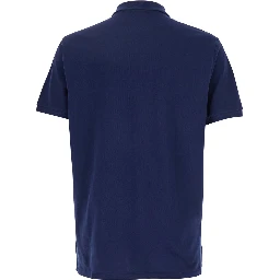 "Custom Slim Fit" Blue Polo Shirt with Pony Detail on the Front in Cotton Man