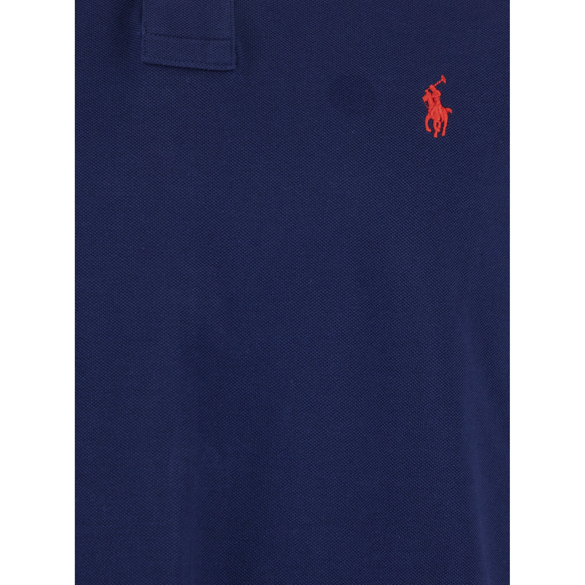 "Custom Slim Fit" Blue Polo Shirt with Pony Detail on the Front in Cotton Man