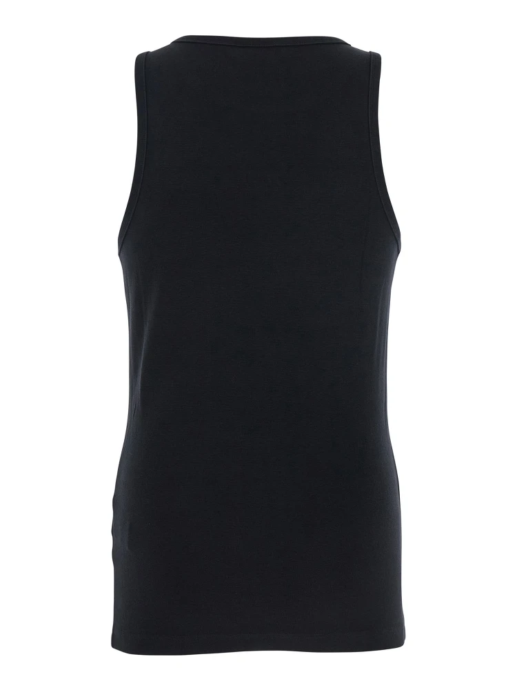 Black Crewneck Sleeveless Top with Embroidery on the Front in Cotton Man