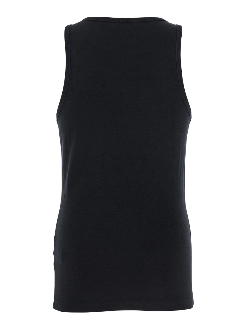 Black Crewneck Sleeveless Top with Embroidery on the Front in Cotton Man
