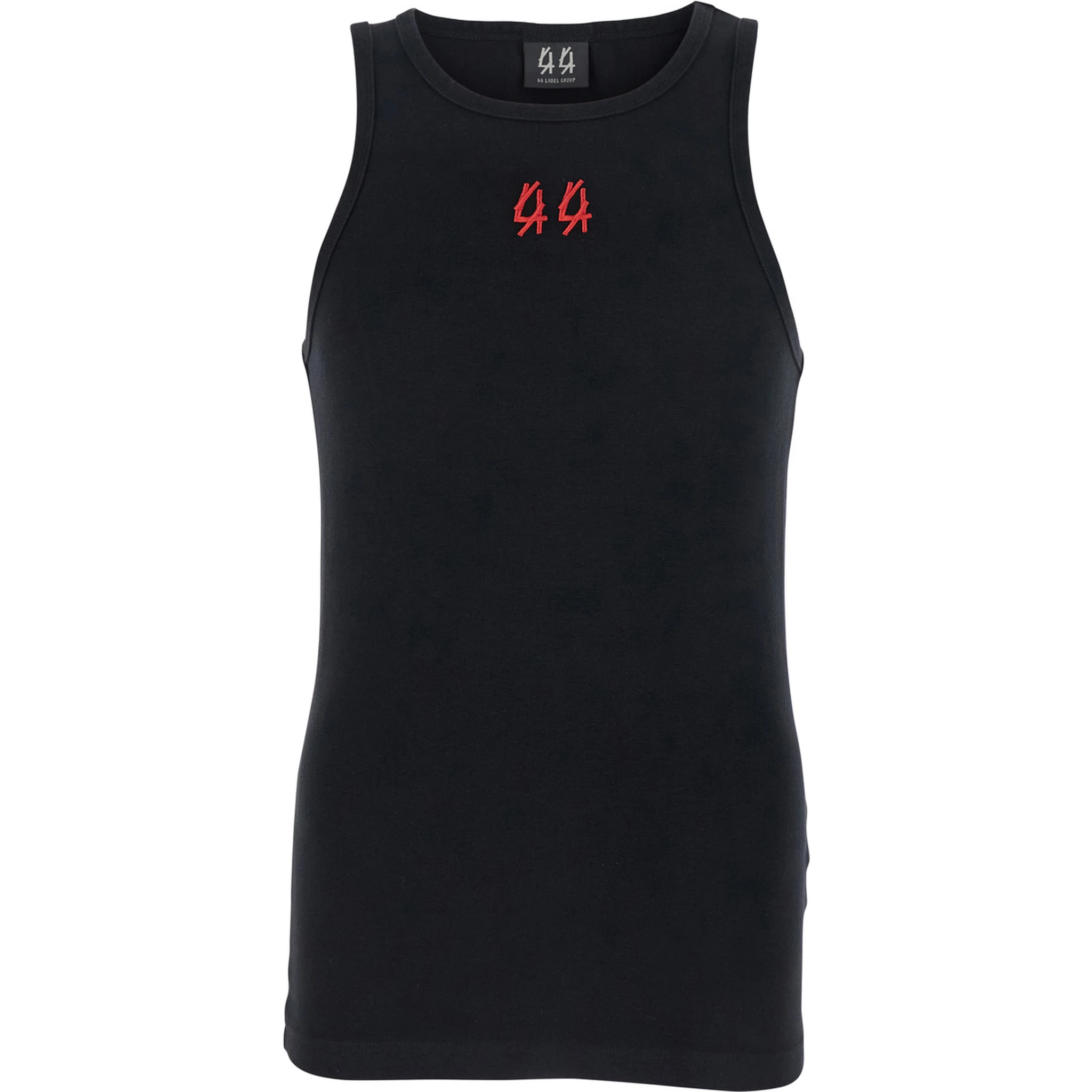 Black Crewneck Sleeveless Top with Embroidery on the Front in Cotton Man