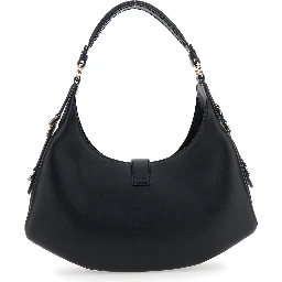 Kat Small Black Shoulder Bag with Adjustable Handle and Logo Plaque on the Front in Leather Woman