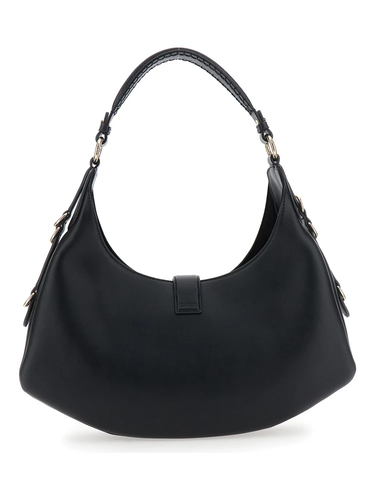 Kat Small Black Shoulder Bag with Adjustable Handle and Logo Plaque on the Front in Leather Woman alternative