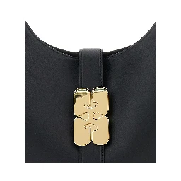 Kat Small Black Shoulder Bag with Adjustable Handle and Logo Plaque on the Front in Leather Woman