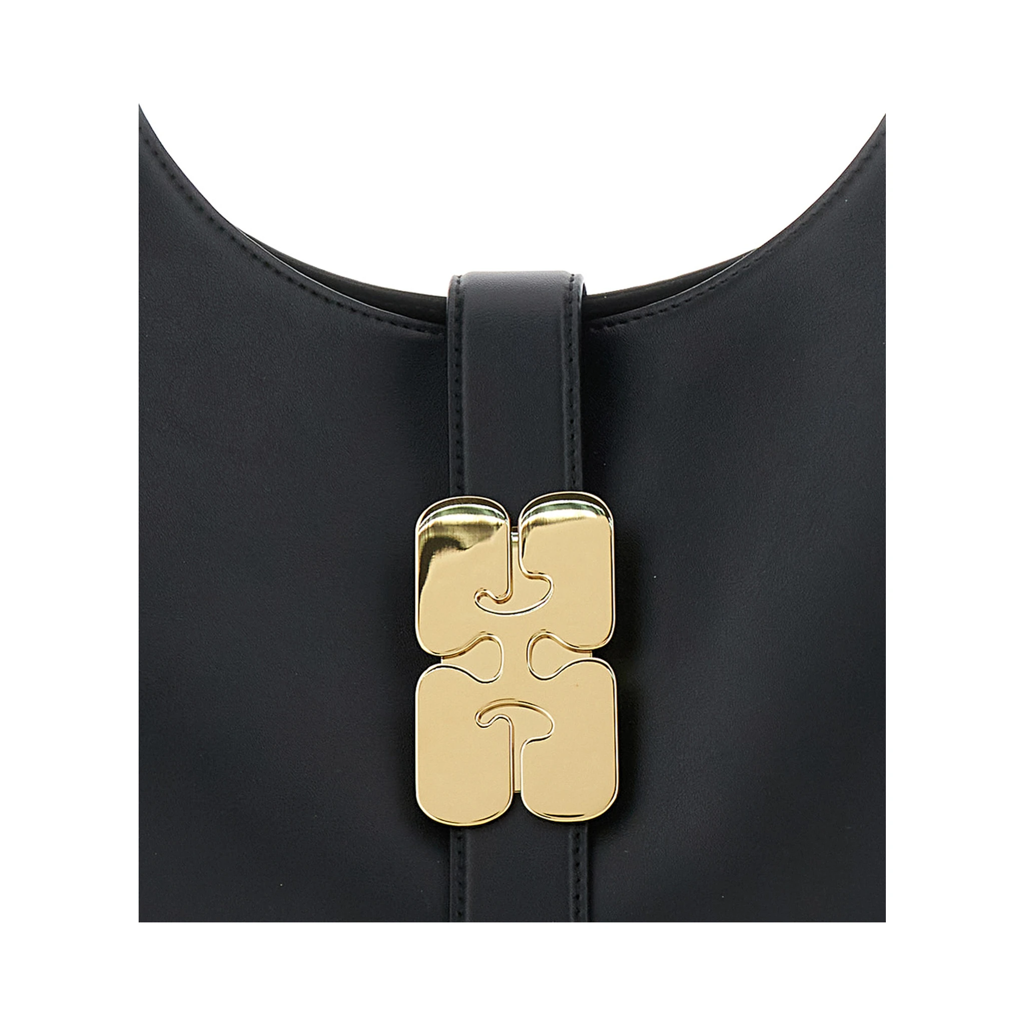 Kat Small Black Shoulder Bag with Adjustable Handle and Logo Plaque on the Front in Leather Woman