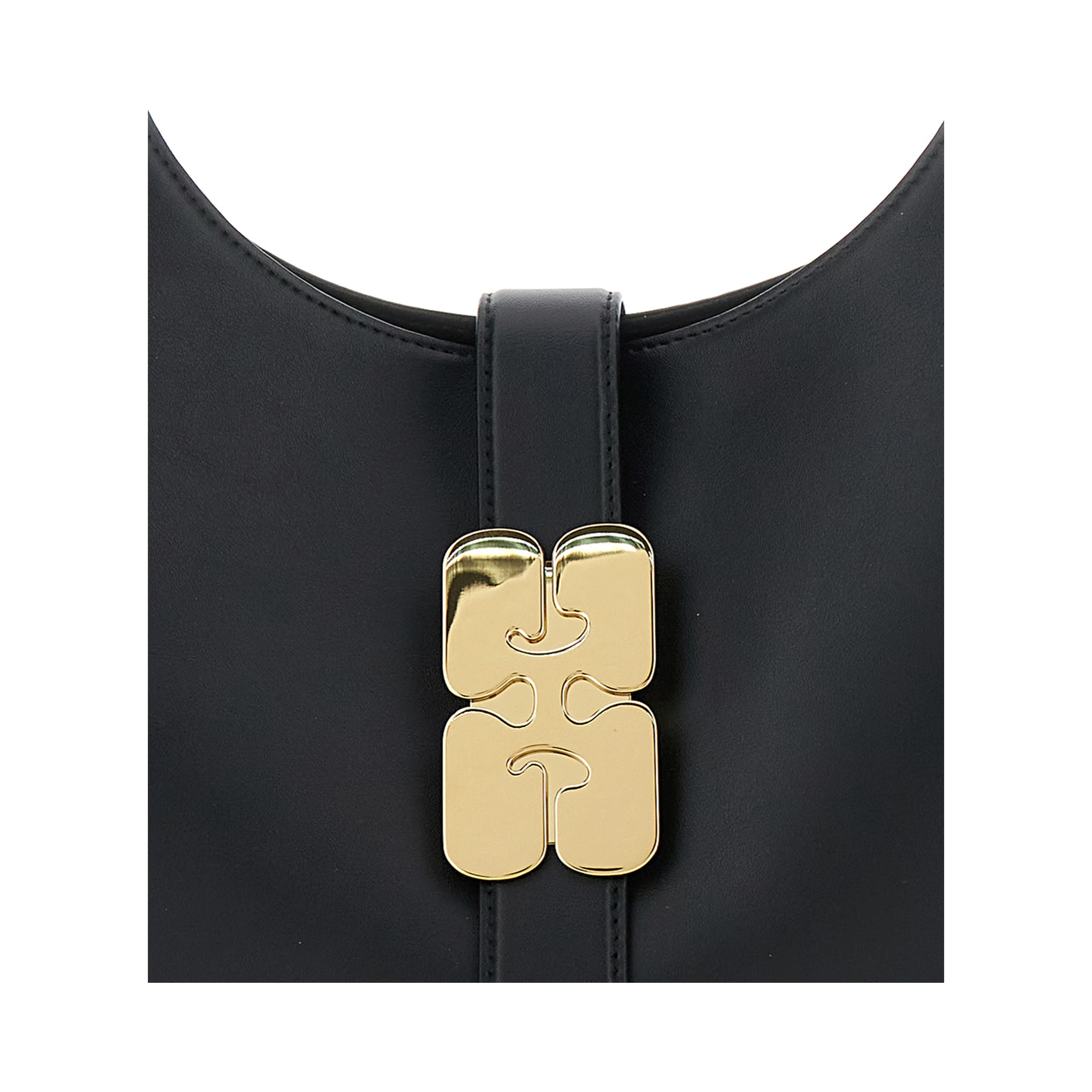 Kat Small Black Shoulder Bag with Adjustable Handle and Logo Plaque on the Front in Leather Woman