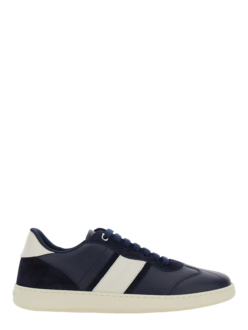 Blue Sneakers with Contrasting Heel and Logo Lettering on the Tongue in Leather Man