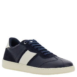 Blue Sneakers with Contrasting Heel and Logo Lettering on the Tongue in Leather Man