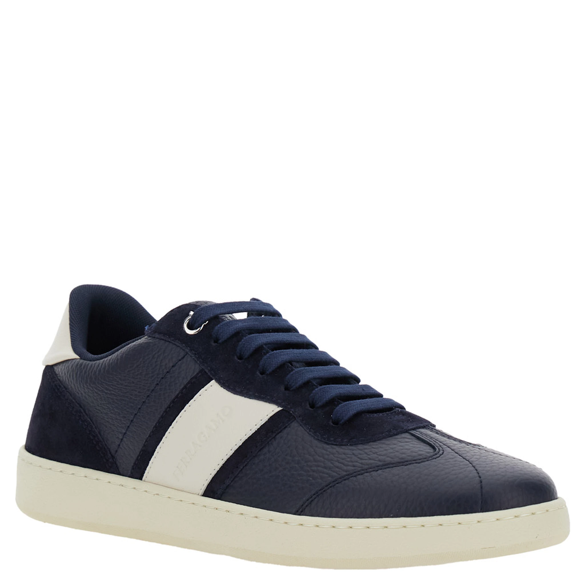 Blue Sneakers with Contrasting Heel and Logo Lettering on the Tongue in Leather Man