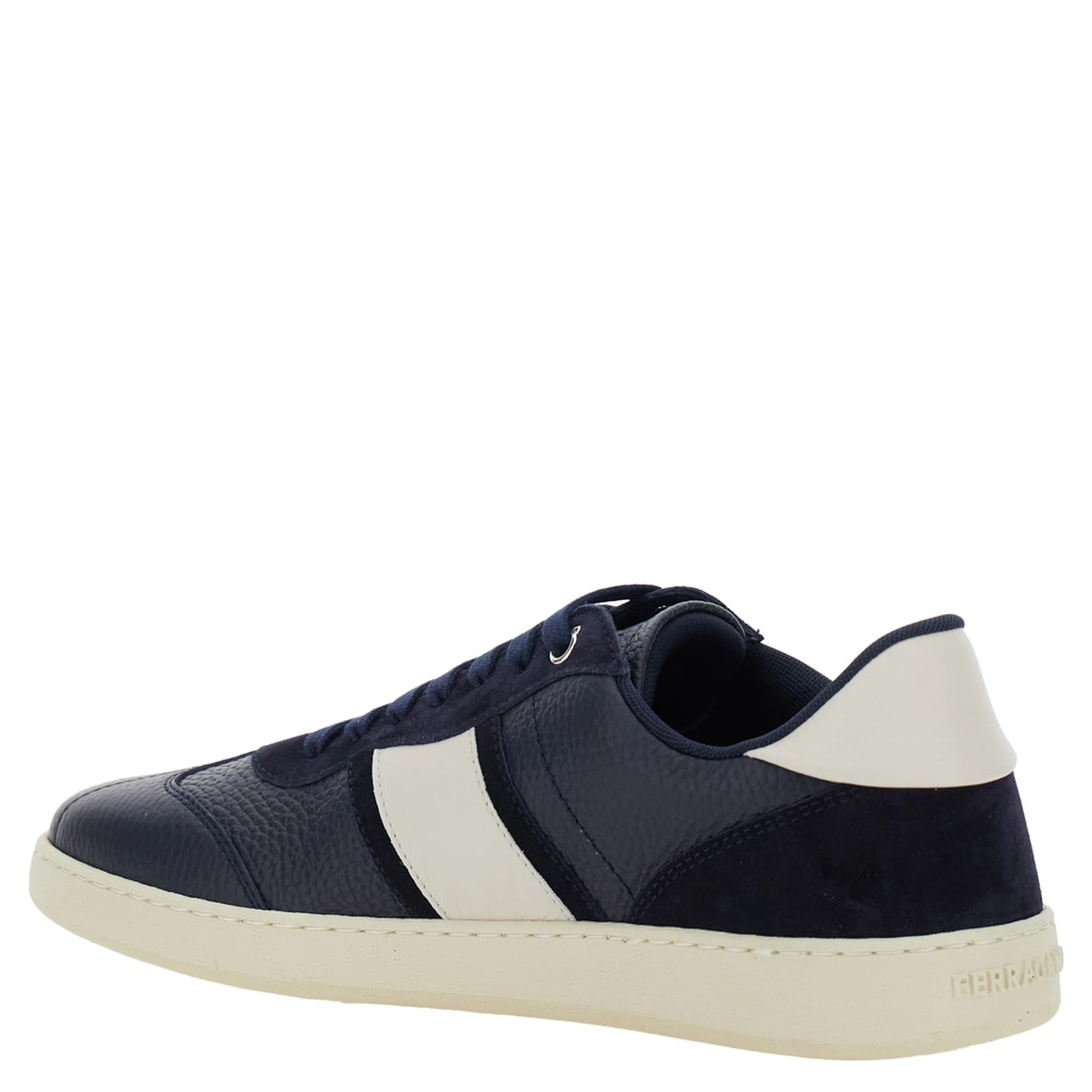 Blue Sneakers with Contrasting Heel and Logo Lettering on the Tongue in Leather Man