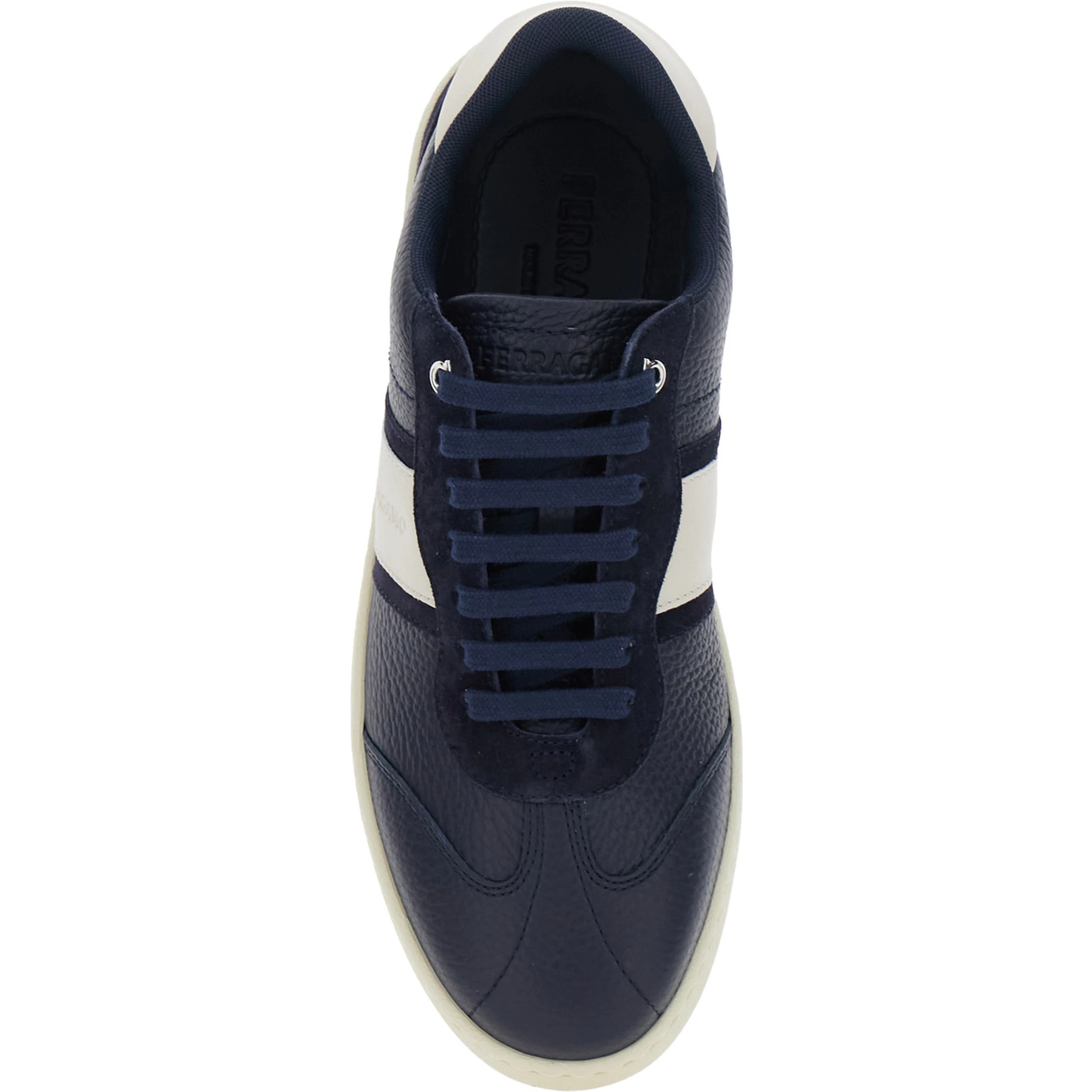 Blue Sneakers with Contrasting Heel and Logo Lettering on the Tongue in Leather Man
