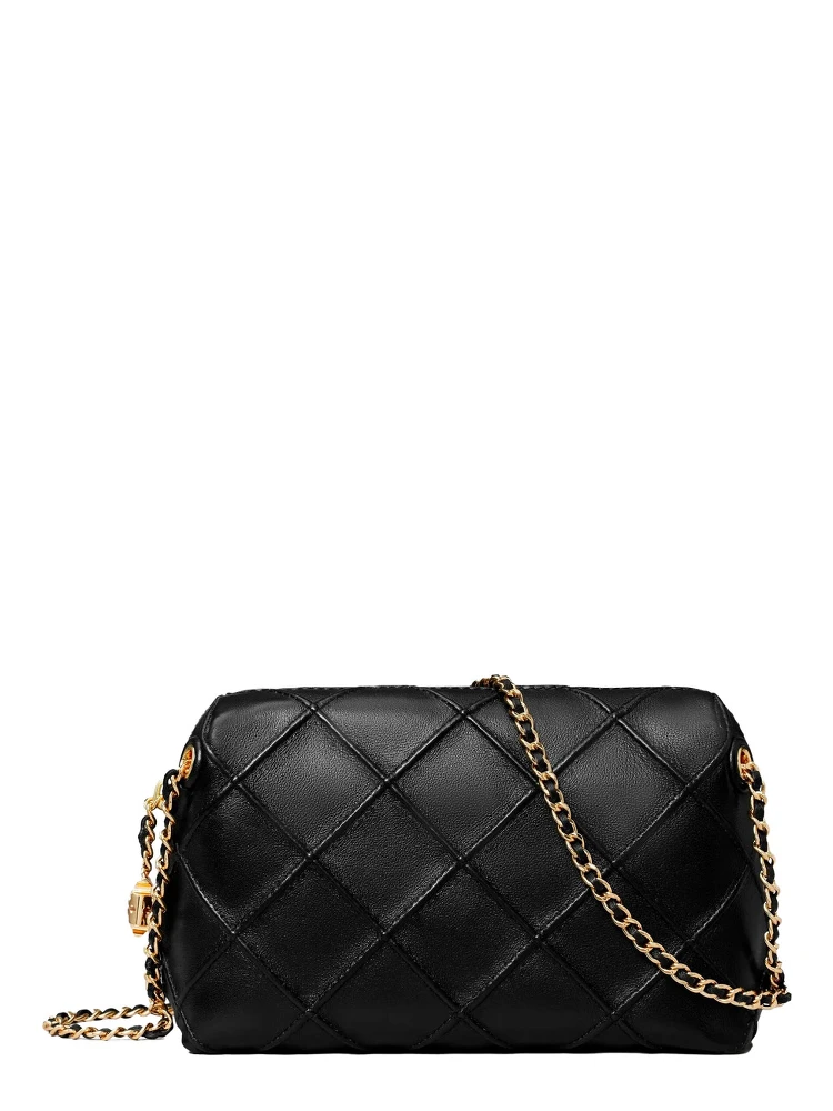 Fleming Black Diamond Quilted Shoulder Bag with Chain-Link Shoulder Strap in Leather Woman