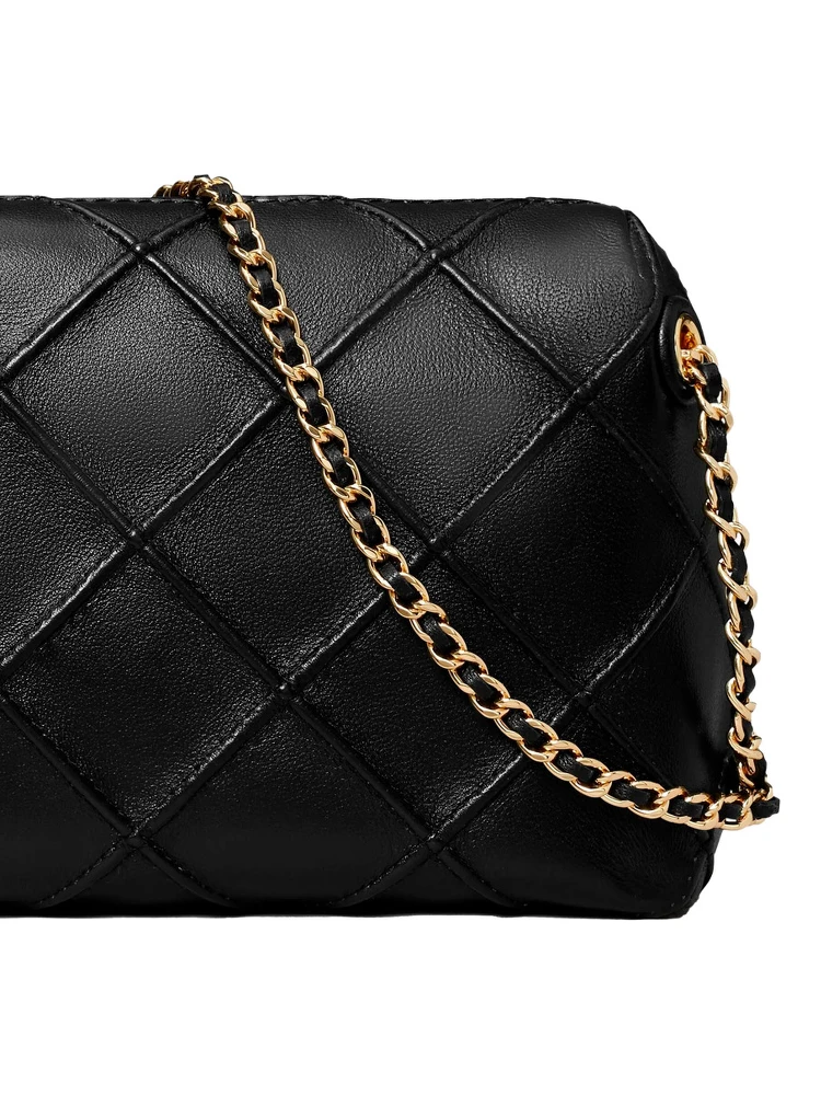 Fleming Black Diamond Quilted Shoulder Bag with Chain-Link Shoulder Strap in Leather Woman alternative