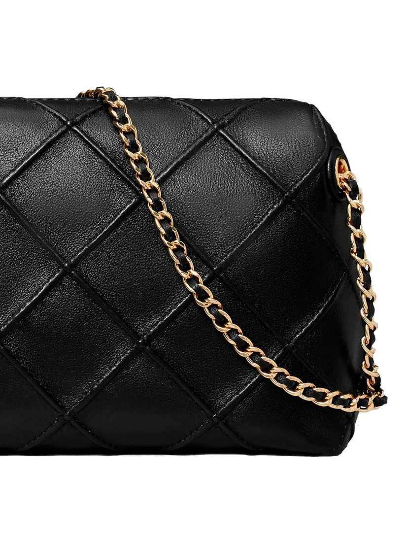 Fleming Black Diamond Quilted Shoulder Bag with Chain-Link Shoulder Strap in Leather Woman