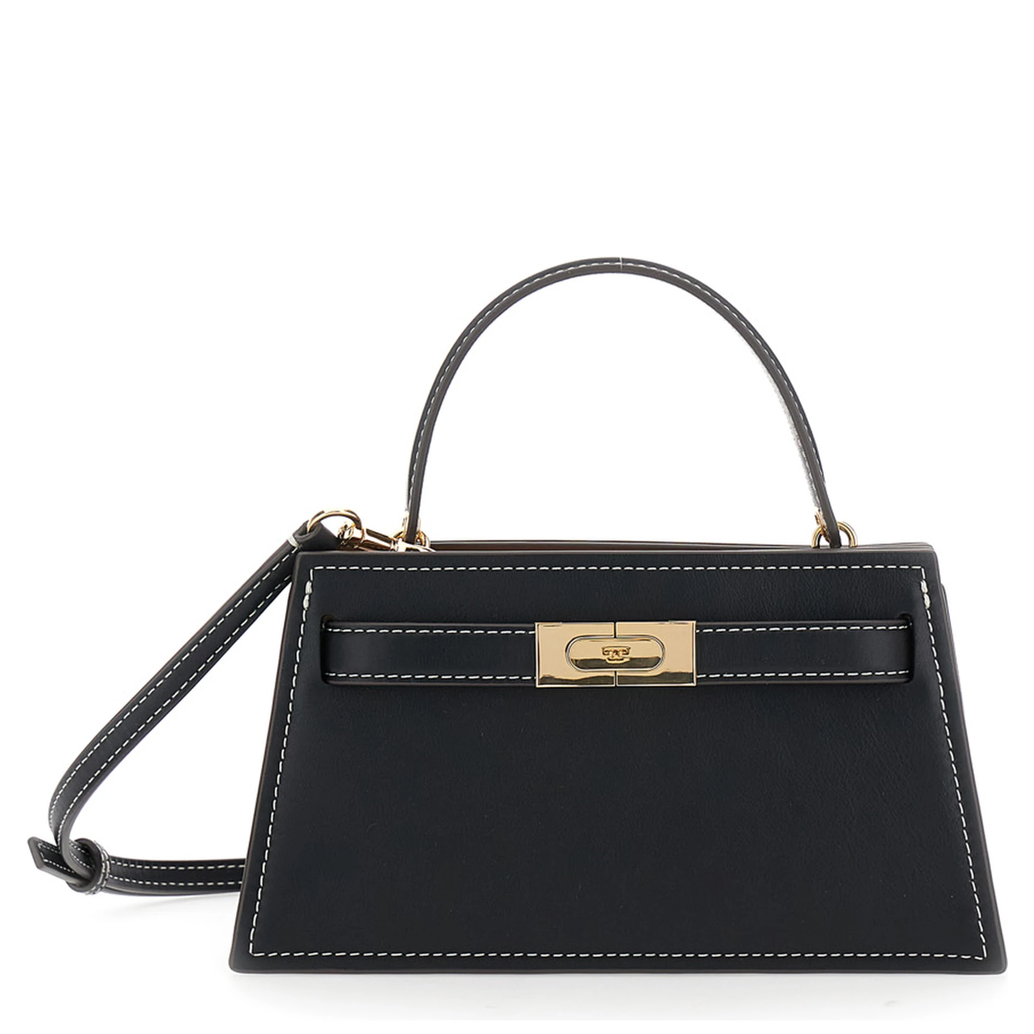 Petite Lee Radziwill Black Crossbody Bag with Adjustable and Removable Shoulder Strap and T-Buckle Closure in Leather Woman