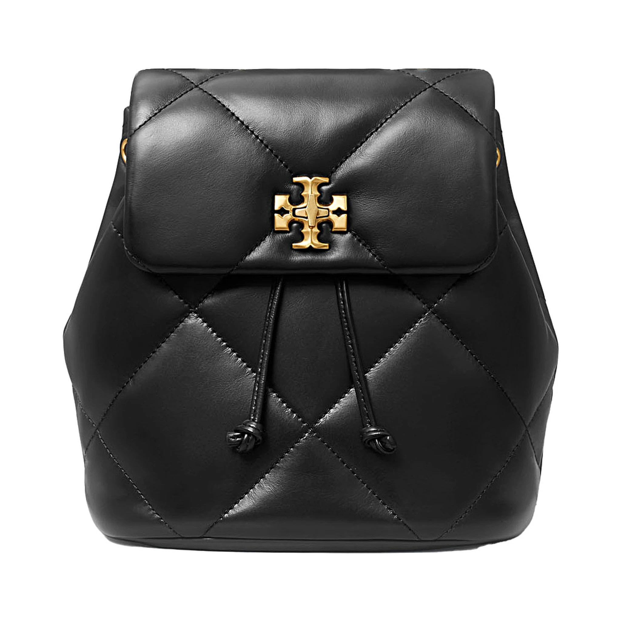 Kira Black Backpack with Metallic Logo Plate on the Front in Quilted Leather Woman