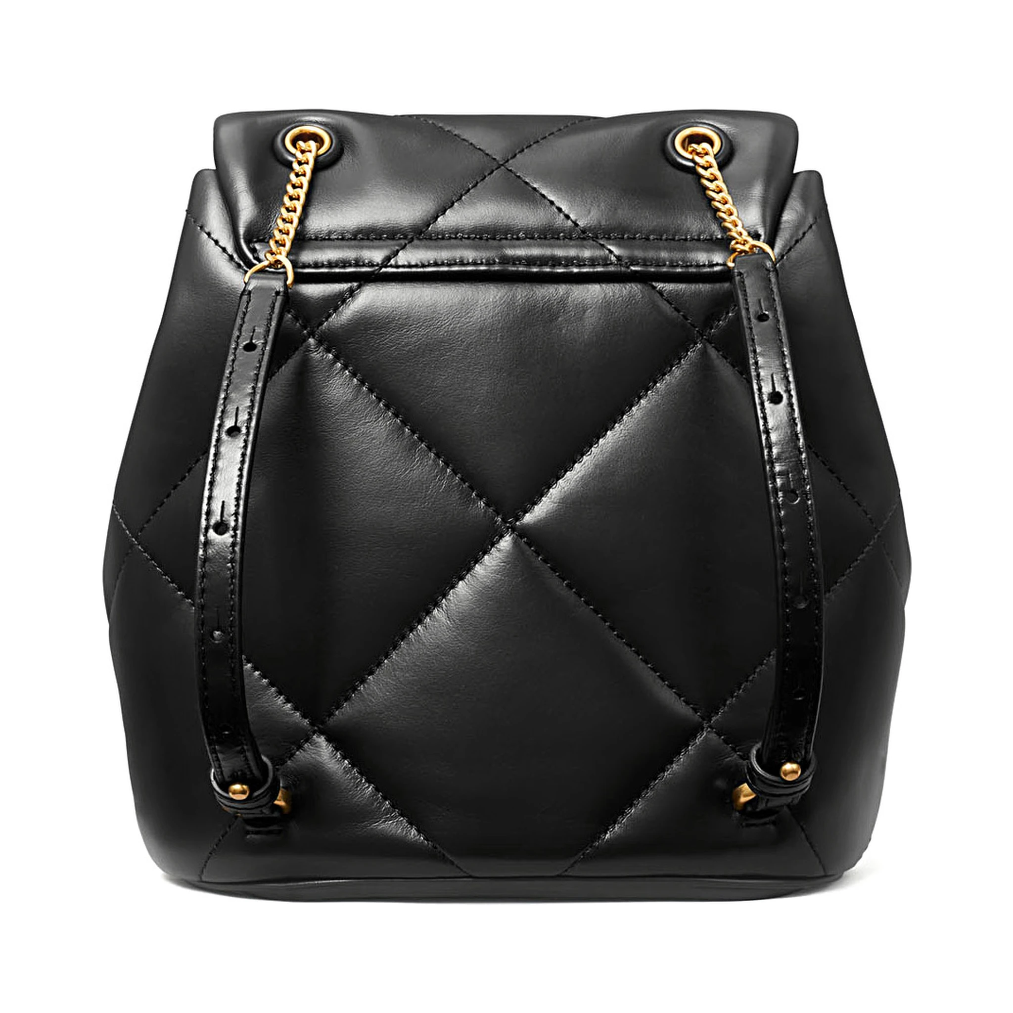 Kira Black Backpack with Metallic Logo Plate on the Front in Quilted Leather Woman