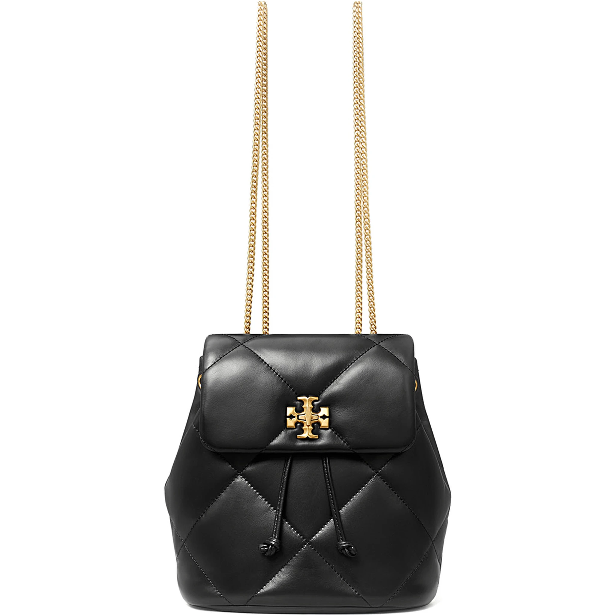 Kira Black Backpack with Metallic Logo Plate on the Front in Quilted Leather Woman