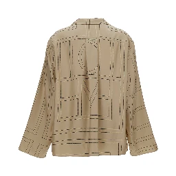 Beige Shirt with All-Over Monogram Print in Silk Woman