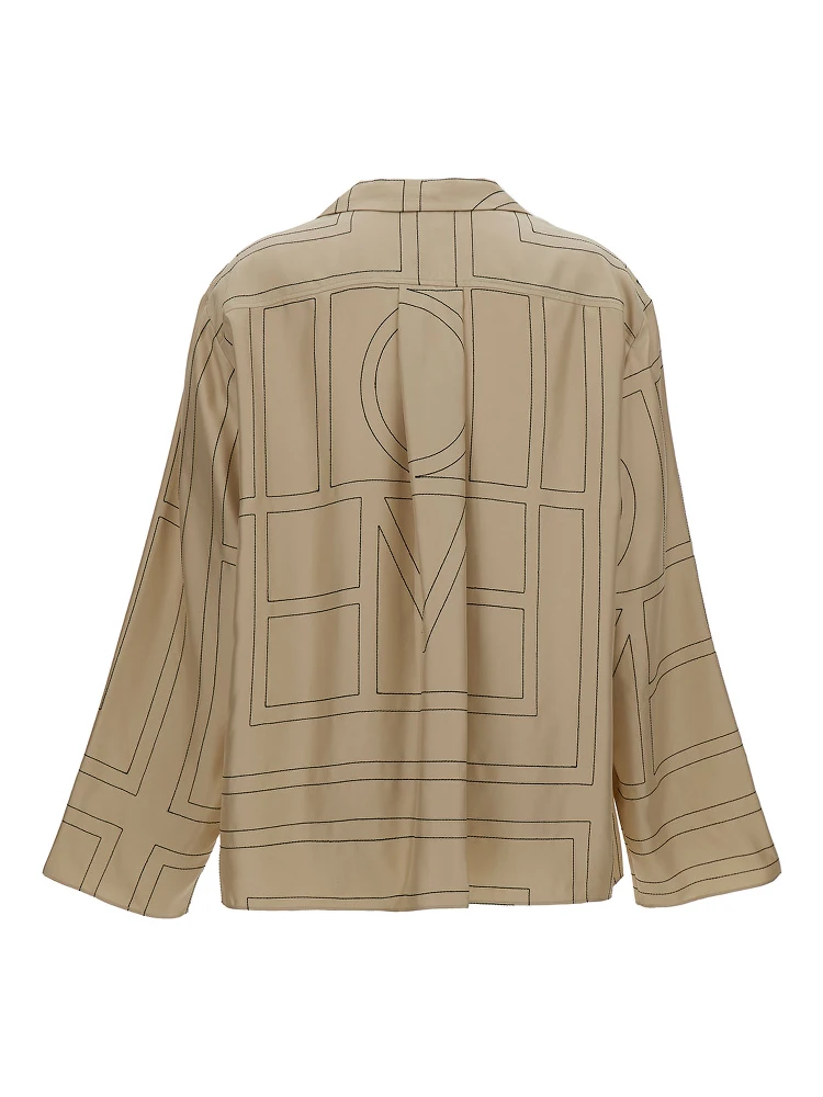 Beige Shirt with All-Over Monogram Print in Silk Woman