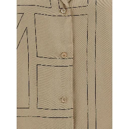 Beige Shirt with All-Over Monogram Print in Silk Woman