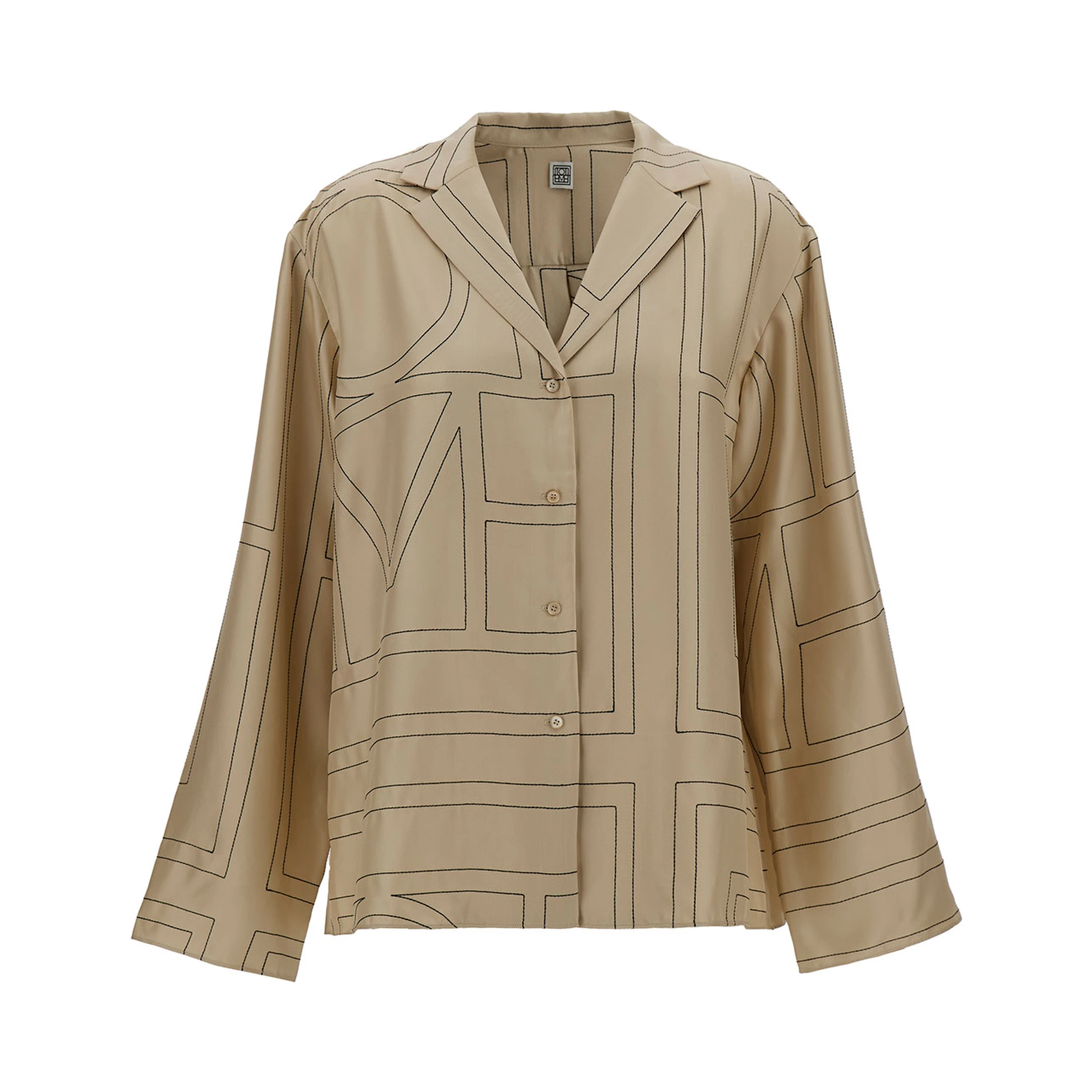Beige Shirt with All-Over Monogram Print in Silk Woman