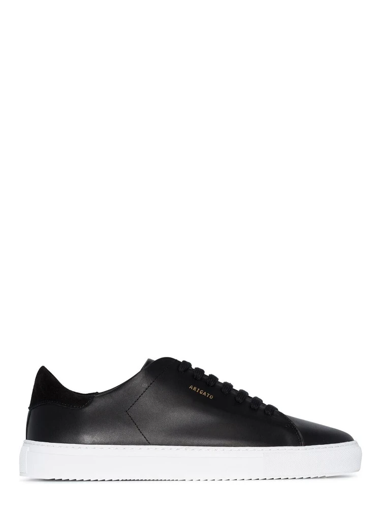 90 Clean Black Low Top Sneakers with Logo Lettering on the Side in Leather Man