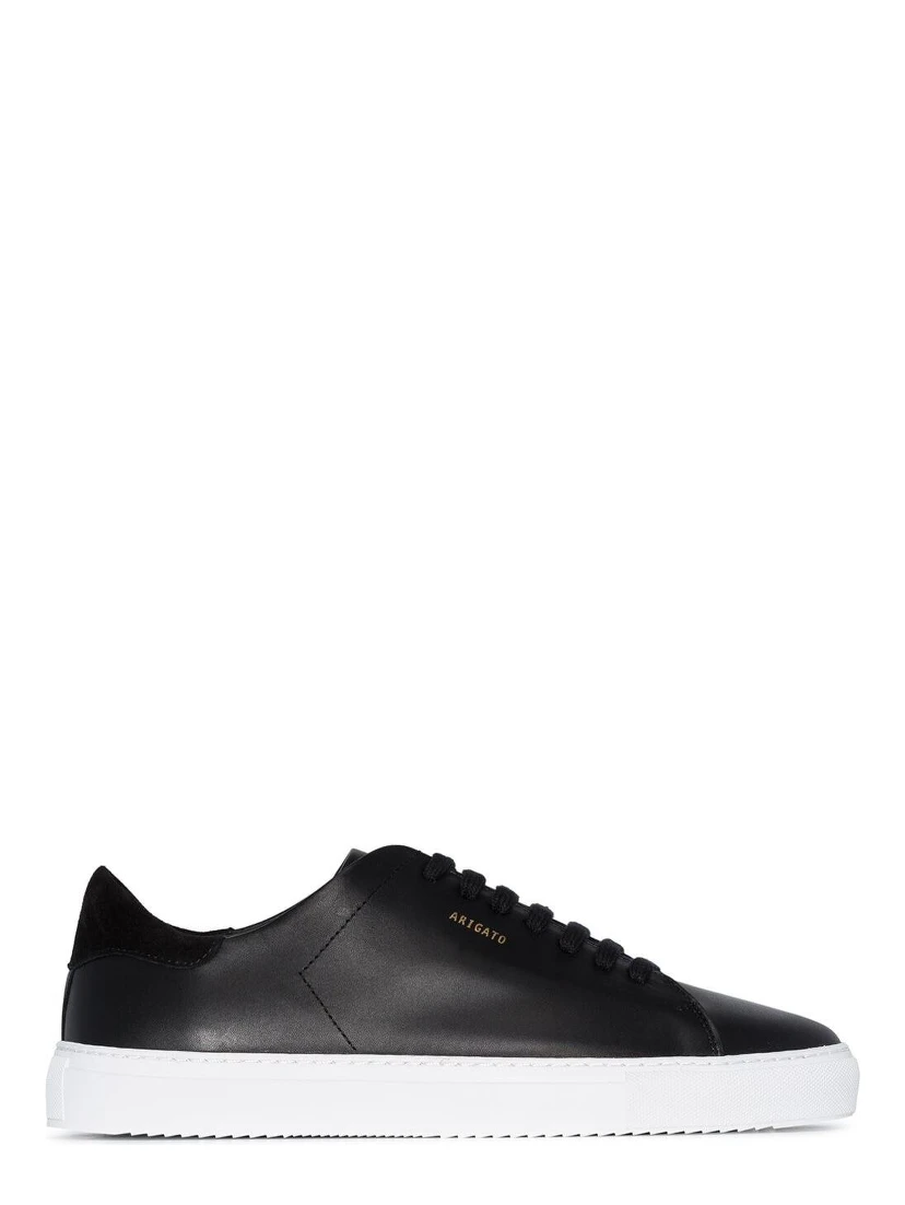 90 Clean Black Low Top Sneakers with Logo Lettering on the Side in Leather Man