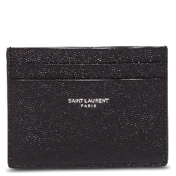Saint Laurent Womans Grain de Poudre Blck Leather Cardholder