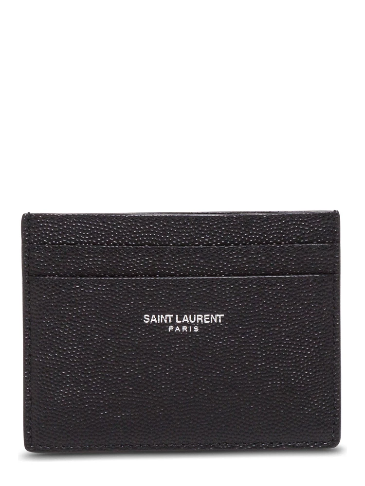 Saint Laurent Womans Grain de Poudre Blck Leather Cardholder