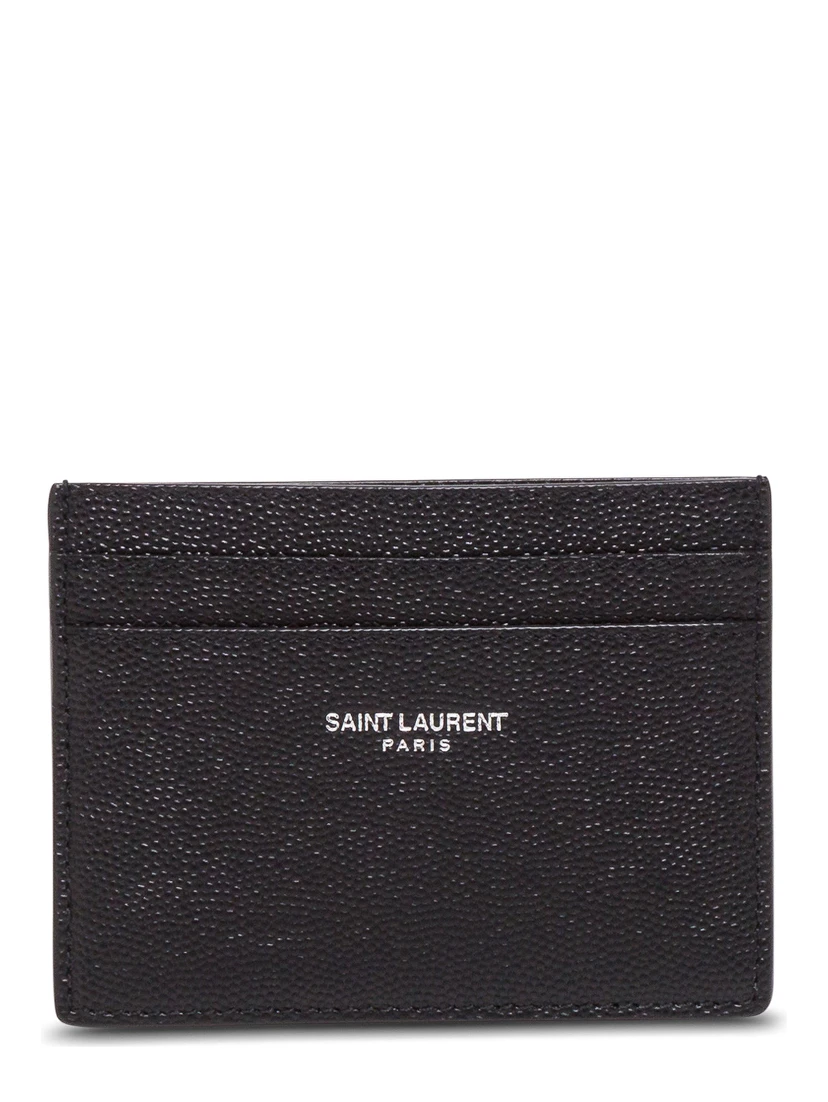 Saint Laurent Womans Grain de Poudre Blck Leather Cardholder