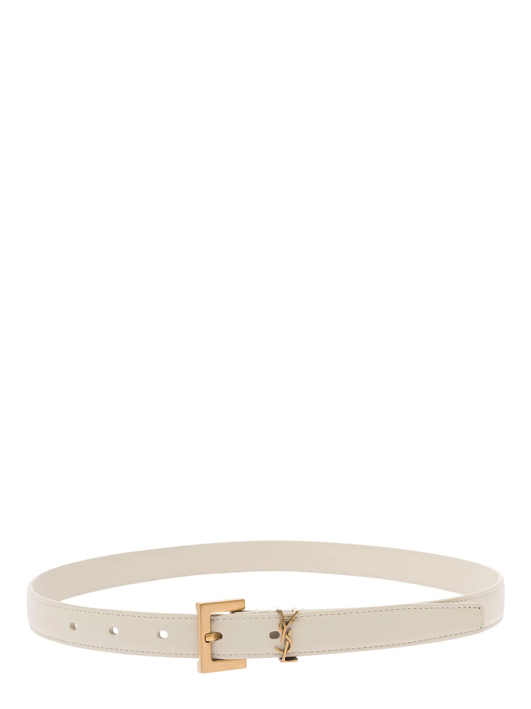 White Belt with Cassandre Logo Buckle in Leather Woman