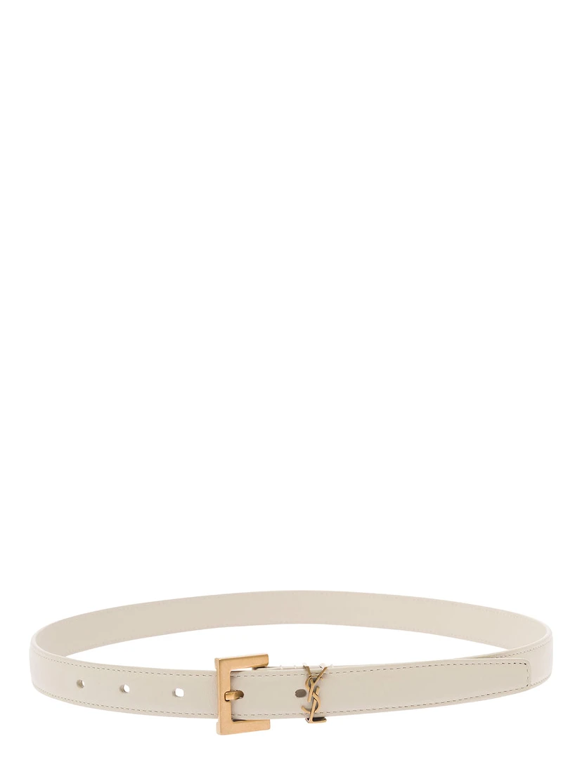 White Belt with Cassandre Logo Buckle in Leather Woman