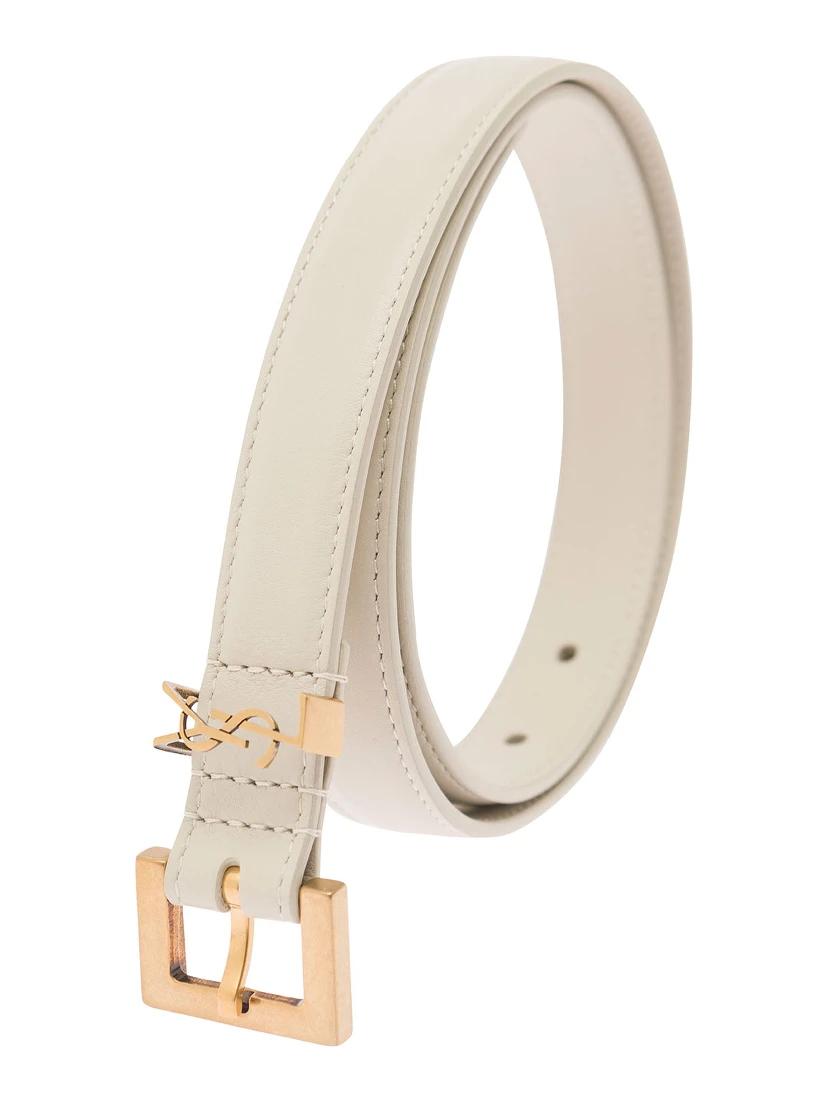 White Belt with Cassandre Logo Buckle in Leather Woman