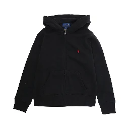 Black Sweatshirt with Hood and Pony Embroidery on the Front in Cotton Blend Boy