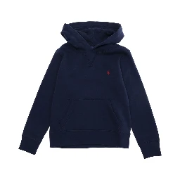 Blue Hoodie with Fixed Hood and Pony Embroidery on the Front in Cotton Blend Boy